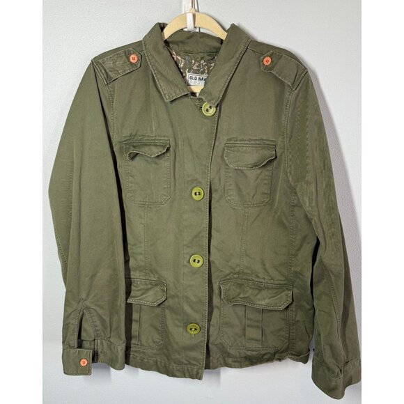 Old Navy Womens Olive Green Utility Jacket Button Up Miltary XXL Gorpcore Retro - Picture 1 of 12